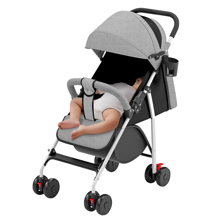 Kinderwagen Buggy Liegefunktion, Leichter 4-Rad Buggy ab 0–4 Jahre, Verstellbare Rückenlehne, Klein