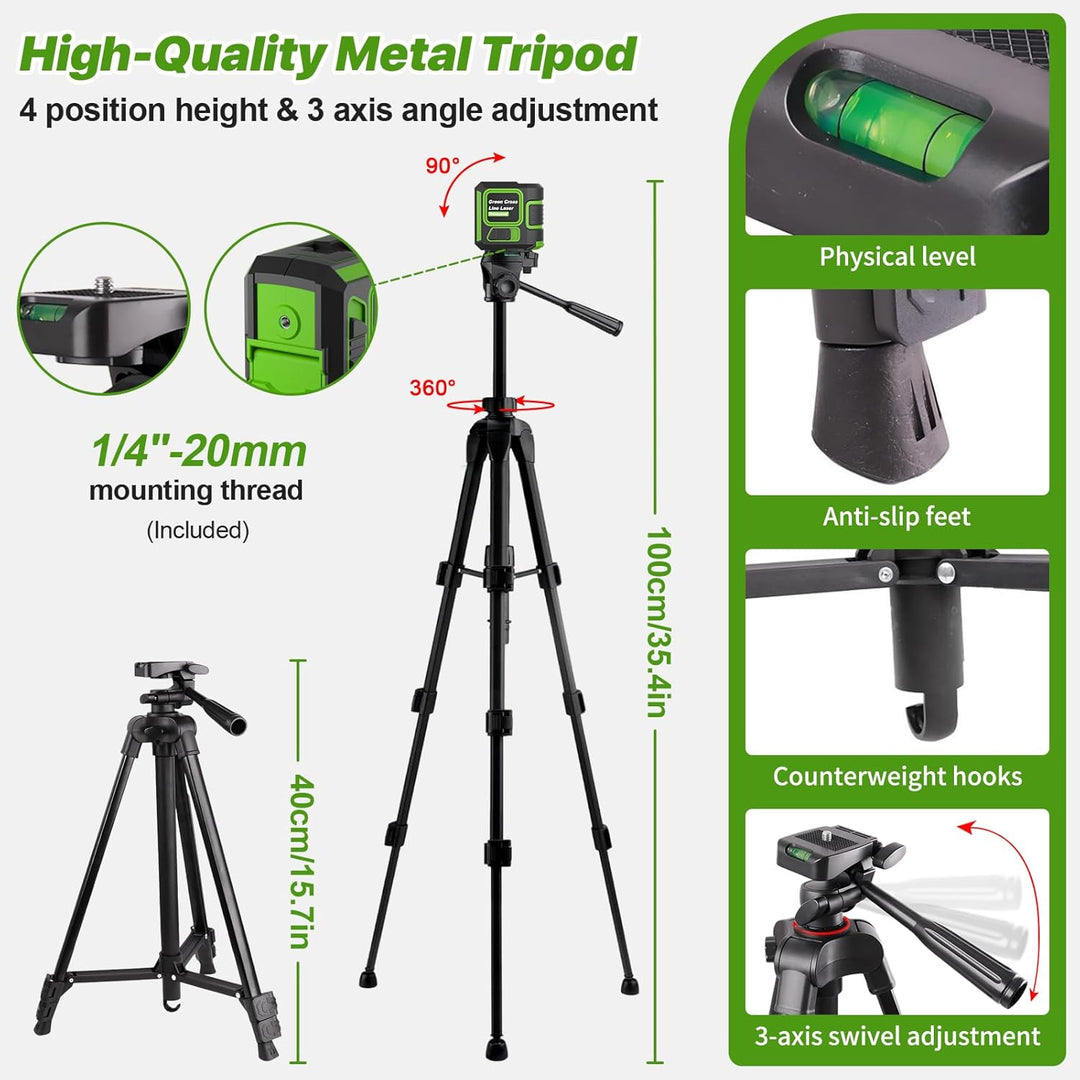 Kreuzlinienlaser mit Stativ, 360 Grad Laser Level, Laser Wasserwaage, Helligkeit einstellbar/IP54 Wa