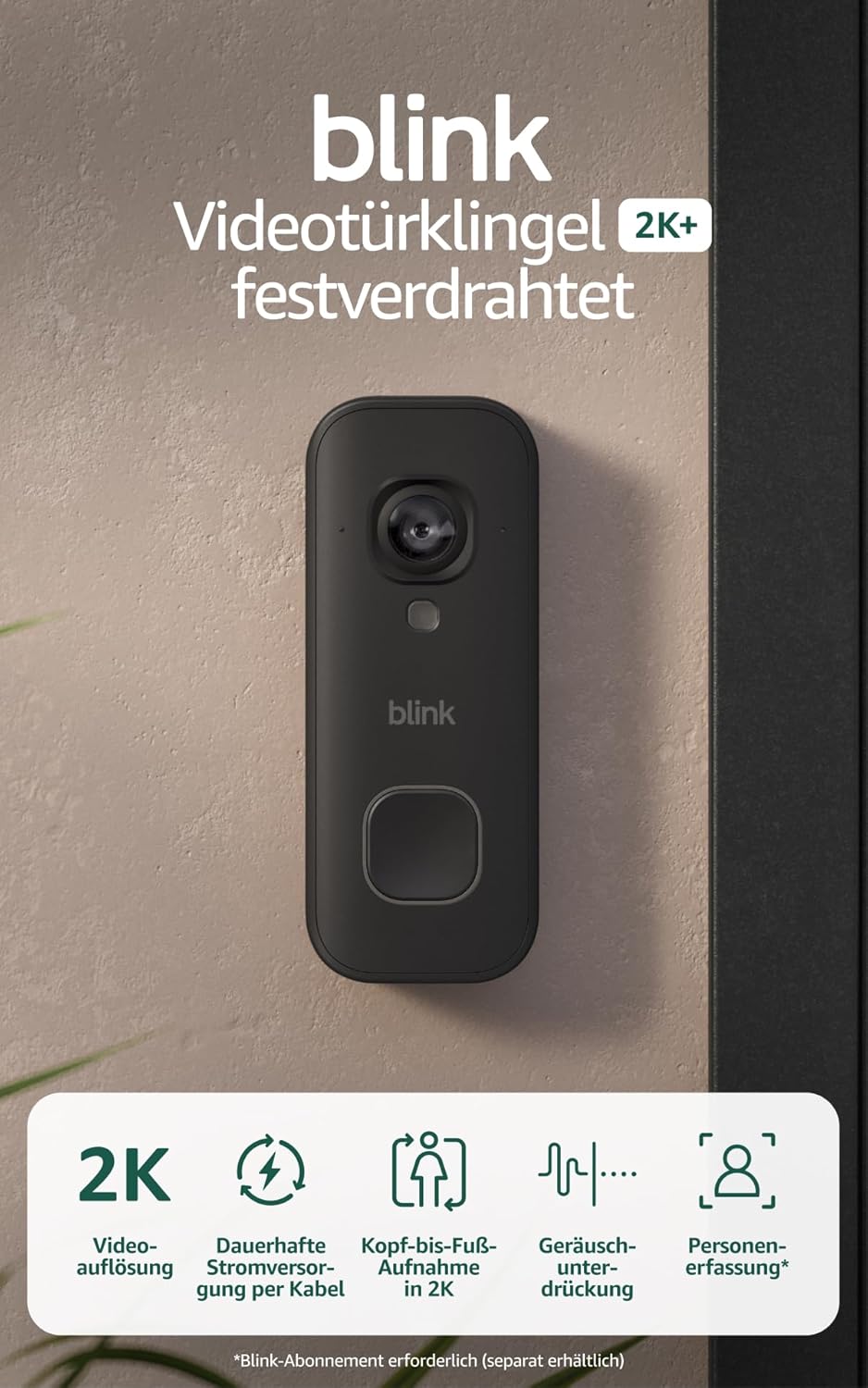 Blink Videotürklingel 2K+ (festverdrahtet, neueste Gen.) | Kopf-bis-Fuss-Aufnahme in 2K | Konstante