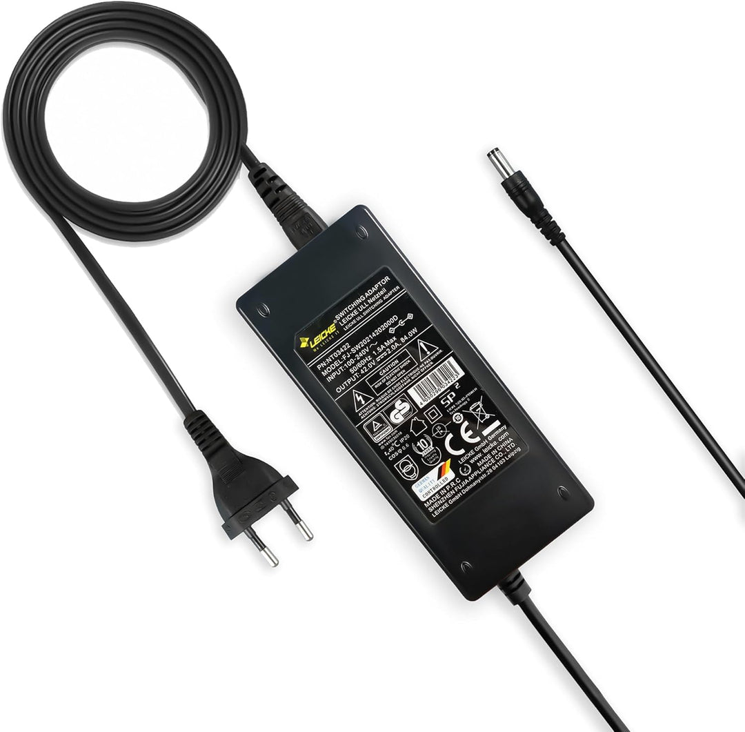 LEICKE Ladegeräte für E-Scooter 42V / 36V 2A 84W mit Rundstecker | Akku Netzteil für E-Roller, Elekt
