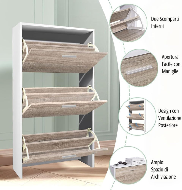 CASABEL Schuhschrank für 18 Paar – grosse Kapazität für Eingangsbereich – L 60 x T 24 x H 113 cm – T
