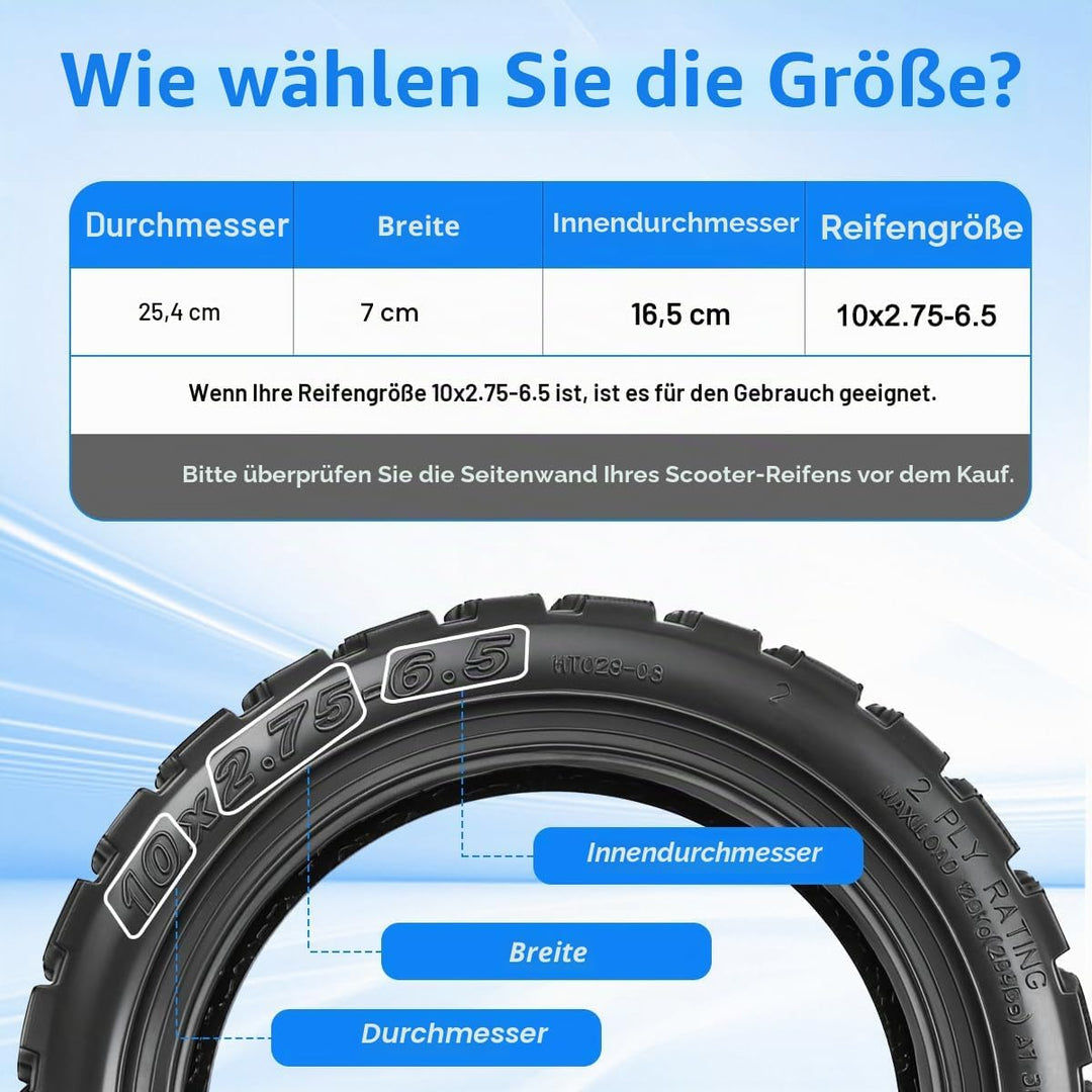 10x2.75-6.5 E Scooter Reifen, Reifen Schlauch für Elektroroller, Extra Dicker & Haltbar 10 Zoll E Sc