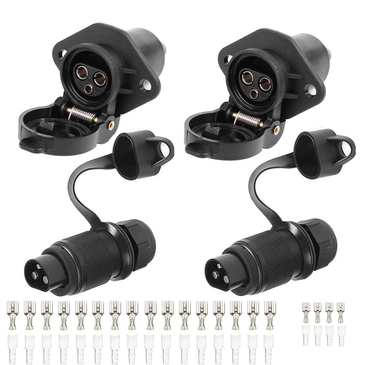 AGRISHOP 2Stück Anhänger Stecker 3polig 12v 24v und 2Stück Steckdose 3-Polig,Wasserfester Traktor St