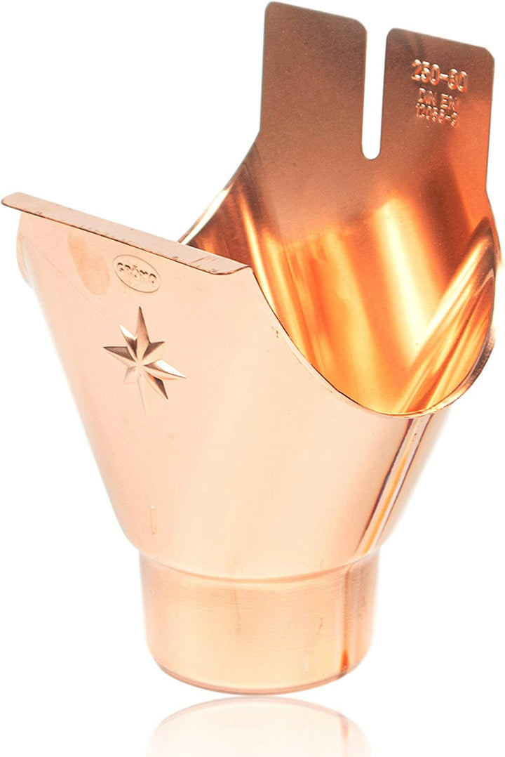 Kupfer Einhangstutzen RG250 x 80mm oval für halbrunde Dachrinnen - Rinnenstutzen mit Klemmfeder und