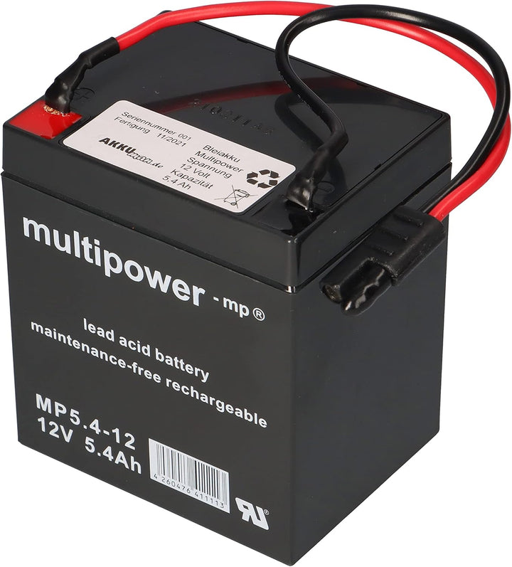 Akkuman.de Akkutechnik vom Fachmann Multipower Blei Akku AGM 12V 5,4Ah mit Stecker für Rasenmäher ko