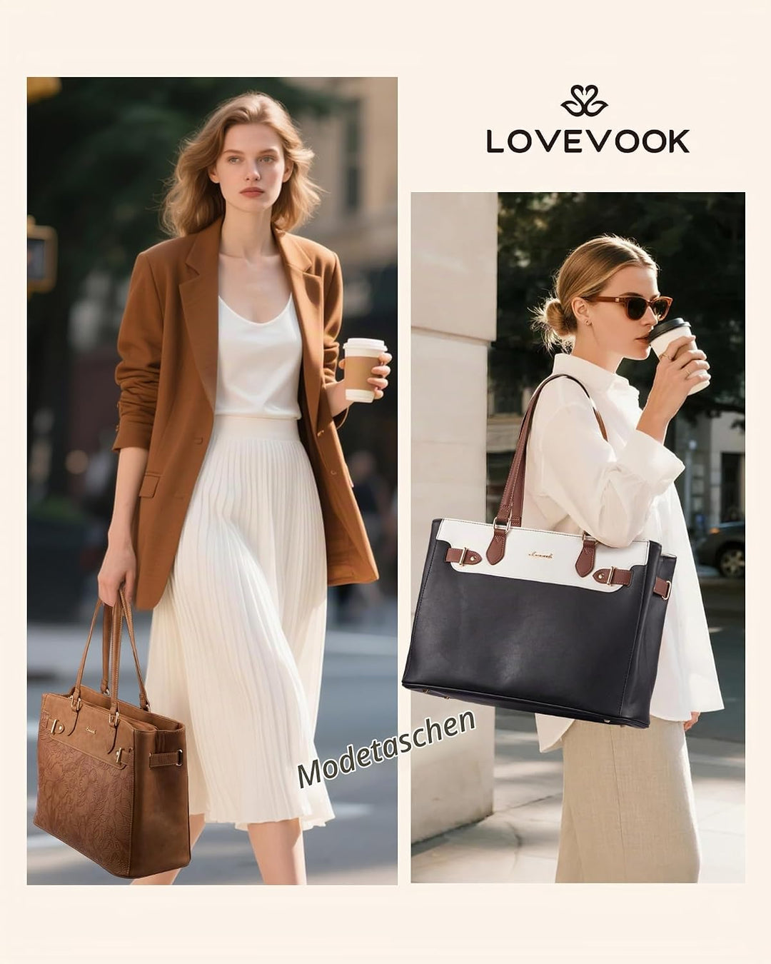 LOVEVOOK Handtasche Damen Mittelgross, 15,6" Shopper Tasche Arbeitstasche Elegant Laptoptasche Gross