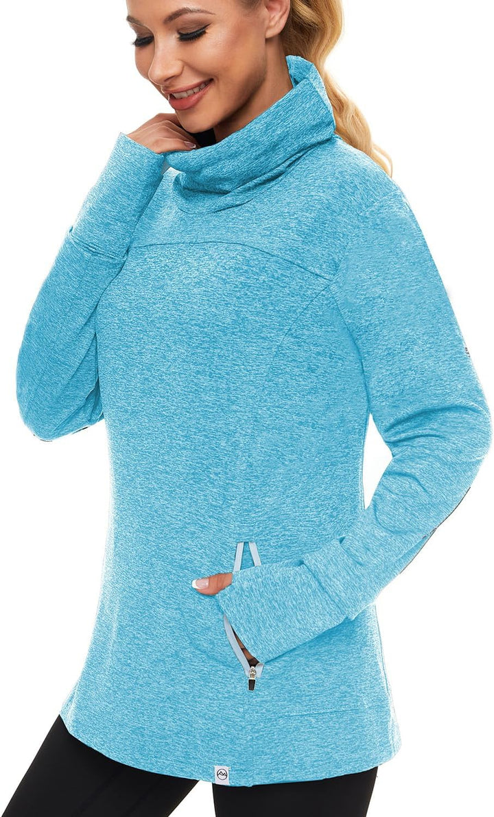 Soneven Rollkragen Pullover Damen Sweatshirt Damen Ohne Kapuze mit Taschen Funktionsshirt Langarm Sw
