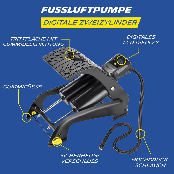 Michelin 92421 Fusspumpe mit digitalem Manometer, 2 Zylinder, Schwarz 2 Zylinder Fusspumpe Single, 2