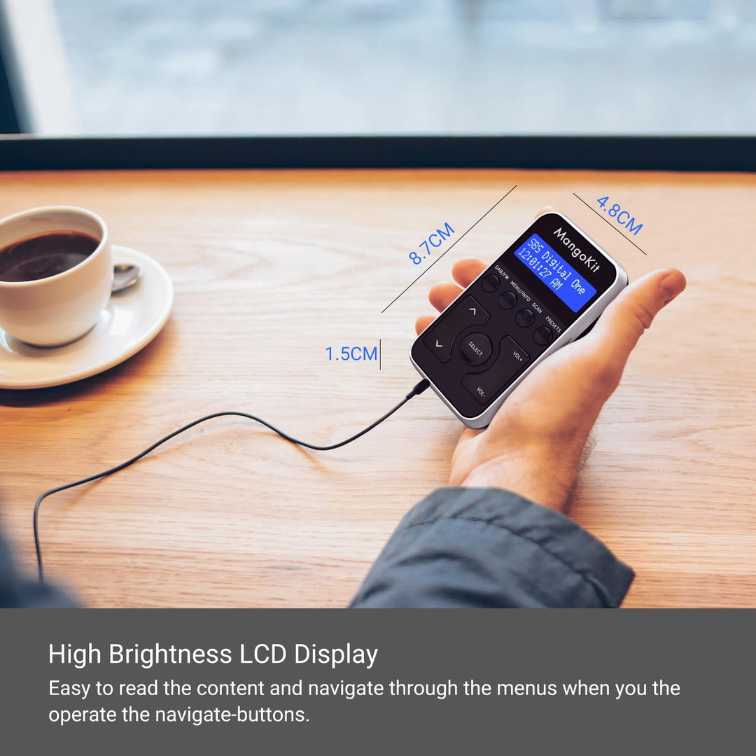 MangoKit Kleines Tragbares Mini DAB/DAB+/UKW-Radio,Digitales Taschenradio mit Kopfhörer,Wiederauflad