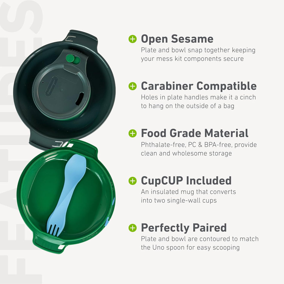 humangear GoKit Deluxe: 7-Tool Lightweight Camping Mess Kit with Portable Insulated Cup, Camping Pla