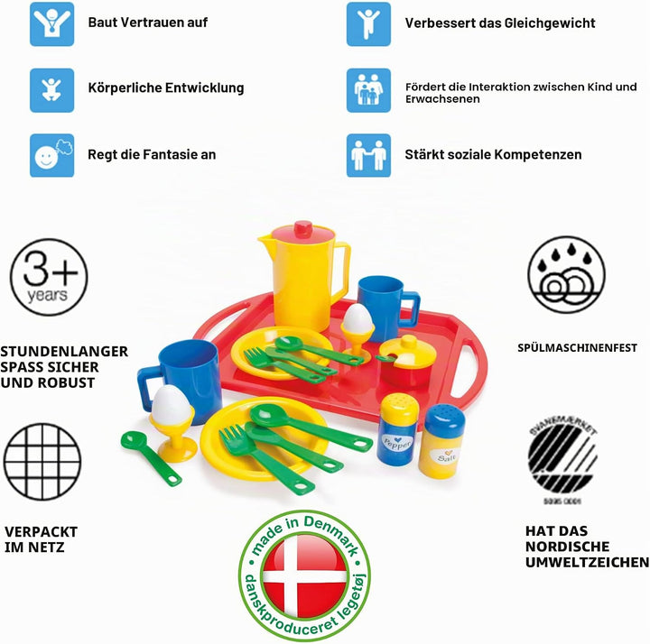 Dantoy - Frühstückset - Spielset mit Servierbrett - Kinderküche - Geschirrset - Sandspielzeug - Zube