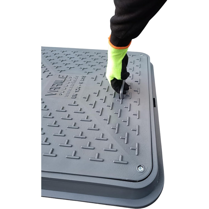 Varile 72cm quadratische Schachtabdeckung mit Griff - belastbar bis 1,5t (Grau), Grau