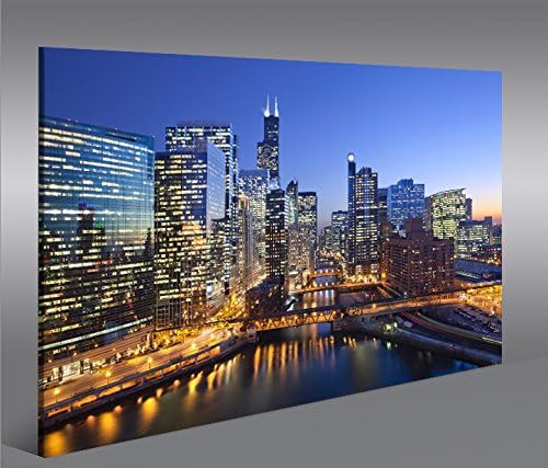 islandburner Bild Bilder auf Leinwand Chicago V3 Skyline Downtown 1p XXL Poster Leinwandbild Wandbil