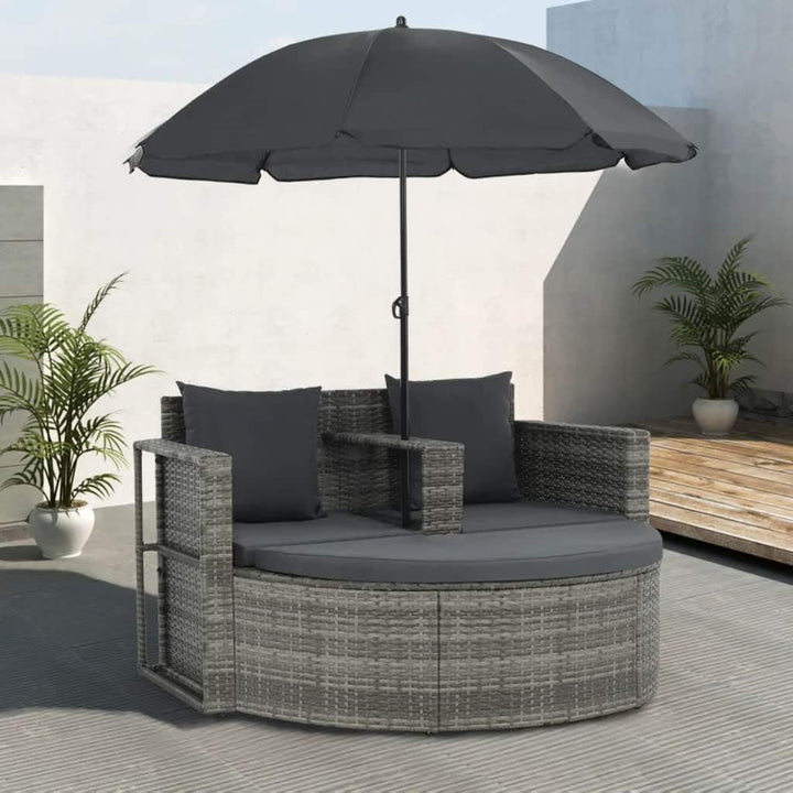 Festnight Polyrattan Gartensofa 2-Sitzer mit Sonnenschirm und Fusshocker |Gartenmoebel Sonneninsel R