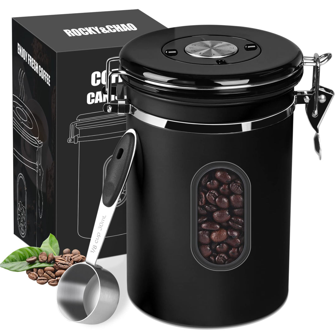 ROCKY&CHAO Kaffeedose Luftdicht aus Edelstahl 1,8L Kaffeebhnen Behälter Vorratsdose für Tee Nüsse Ka