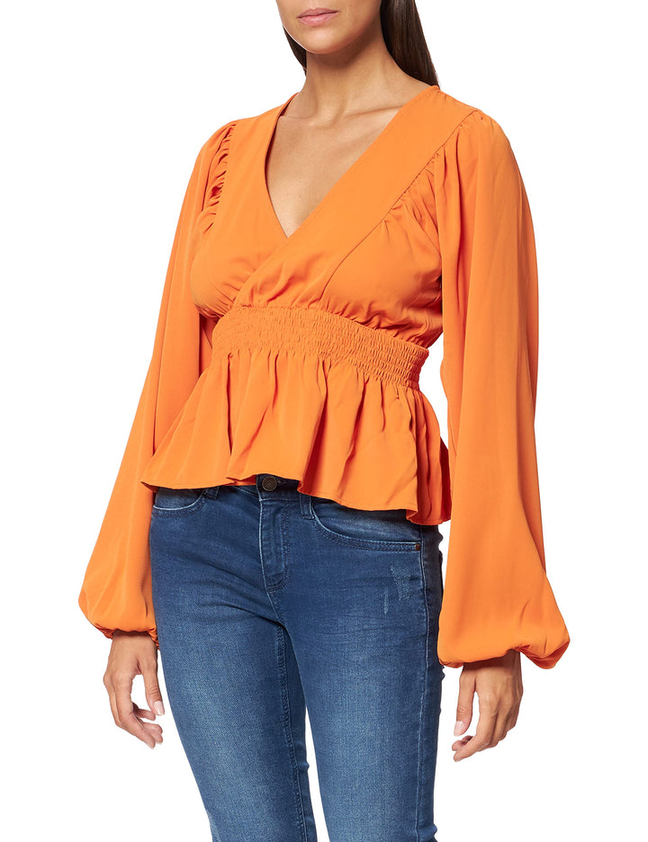 NA-KD Damen Smocked Waist Blouse Bluse 42 Orange, 42 Orange