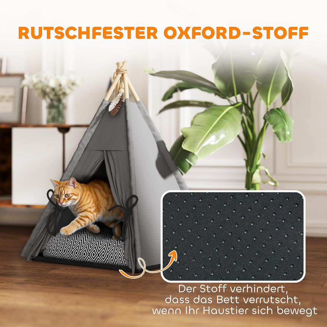 PawHut Tipi Zelt für Haustiere, Katzenzelt mit abnehmbar und waschbar Kissen, Katzenhaus mit rutschf
