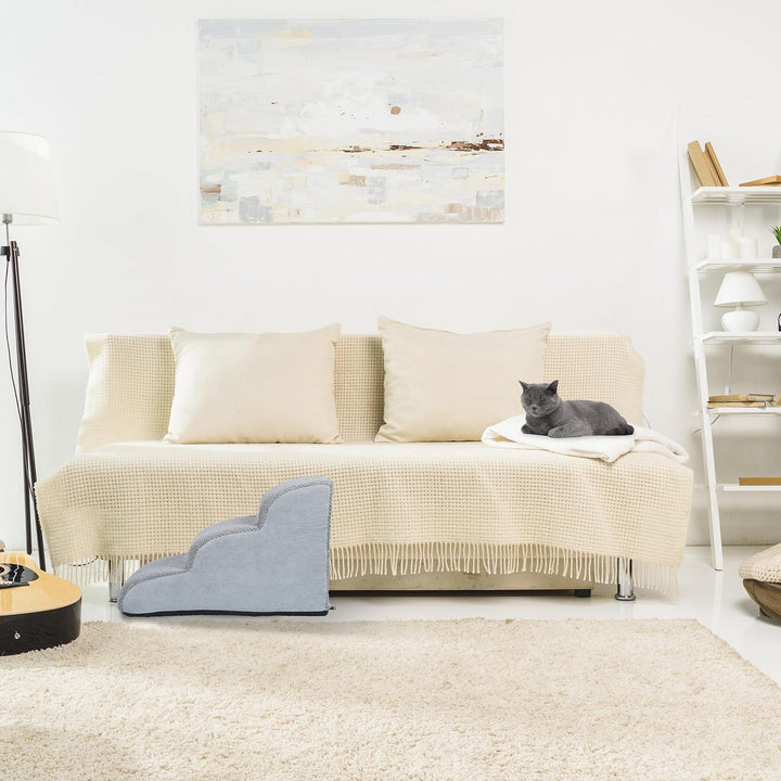 Relaxdays Hundetreppe 3 Stufen, für Hunde & Katzen, HBT: 33 x 41 x 54 cm, weiche Haustiertreppe, Bet