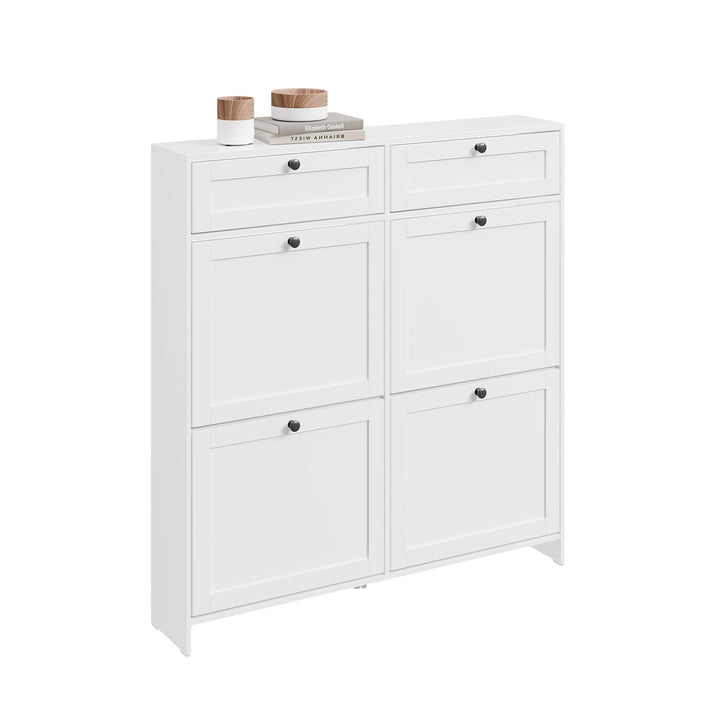 SoBuy Schuhkipper Schmal Schuhschrank Weiss, Modernes Schuhregal für Flur, Platzsparend mit 12 Paar