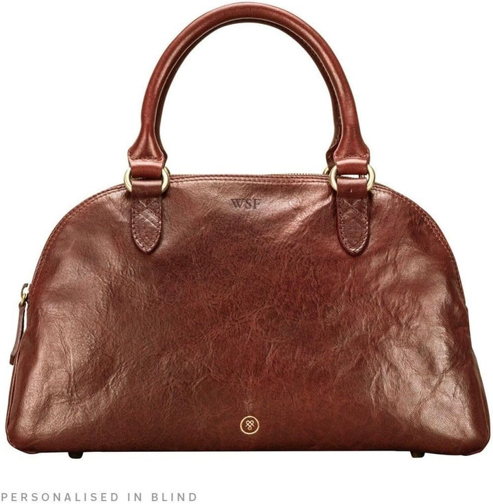 Maxwell Scott Hochwertige Damen Leder Bowling Bag Handtasche LilianaS in Cognac Braun, Cognac Braun