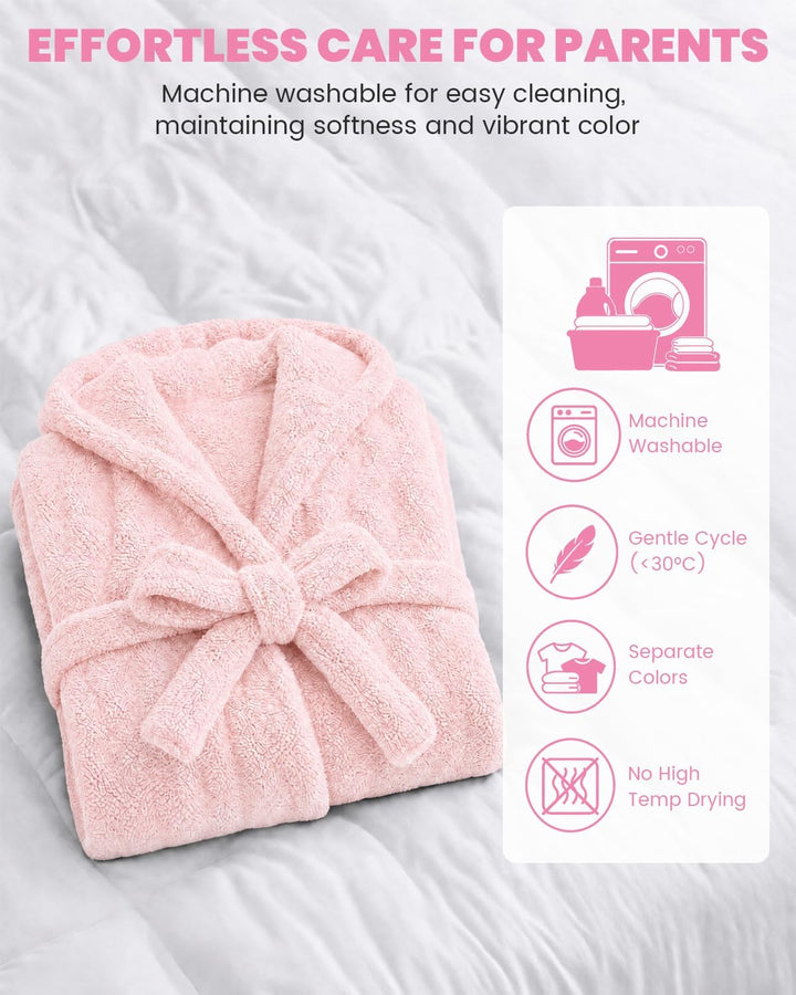 JiAmy Kinder Fleece Bademantel mit Kapuze | Weich Saugfähig kinderbademantel mit Taschen und Bindegü
