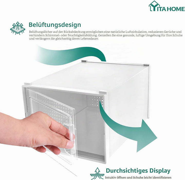 YITAHOME Schuhboxen, 6er Set, Schuhkarton stapelbar stabil, Aufbewahrungsboxen für Schuhe mit transp