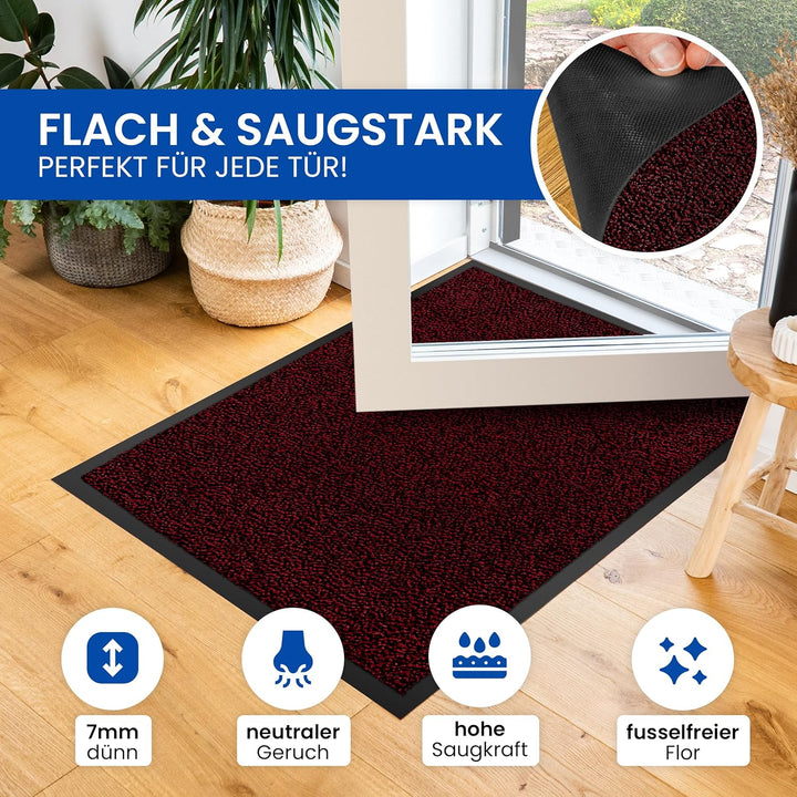 Gentle North Hochwertige Fussmatte rot-schwarz 60x90 gross für Innen &amp; Aussen - Schmutzfangmatte rut