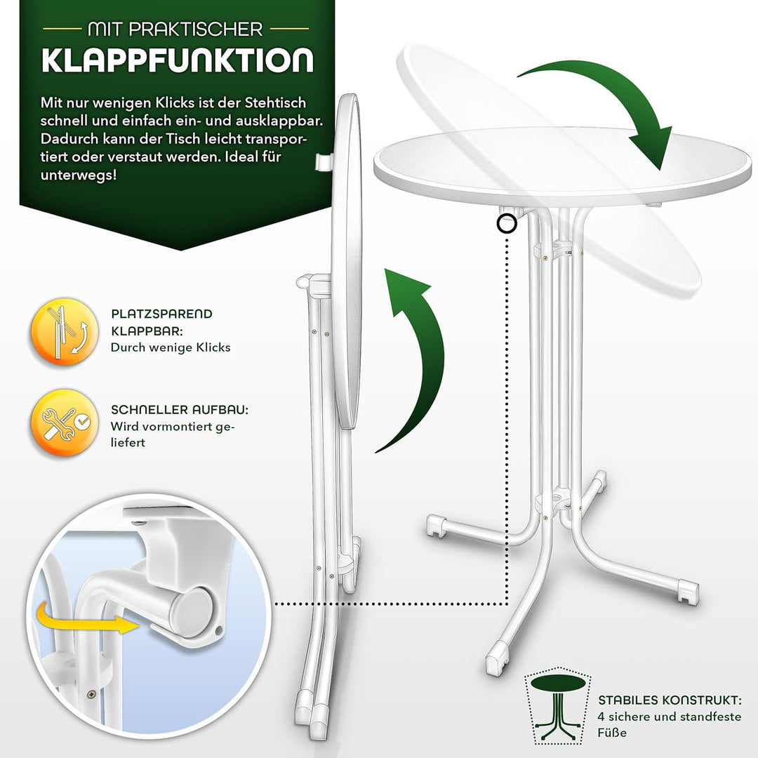tillvex® Gastro Stehtisch klappbar Ø70cm mit Husse | Bistrotisch FERTIG MONTIERT | Klapptisch rund -
