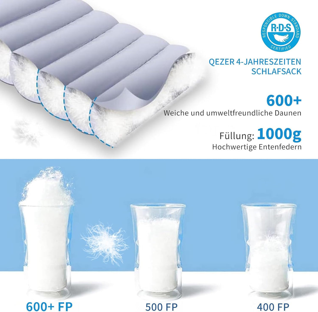 Daunenschlafsack,Warmer Leichter Winter Schlafsack 0°C bis -23°C für Erwachsener und Kind 4 Jahresze
