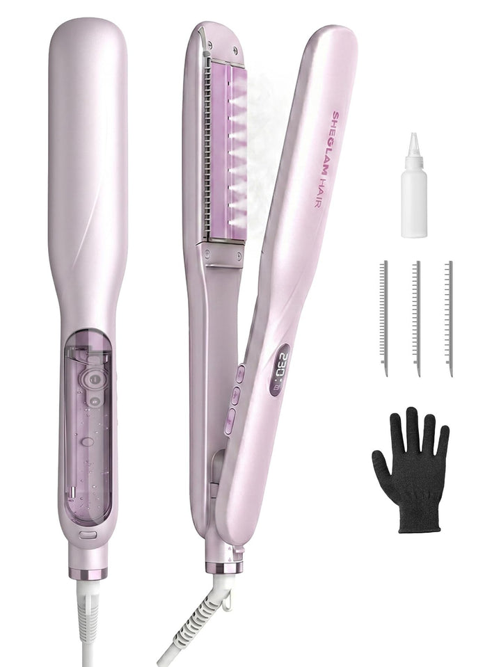 SHEGLAM Dampf-Glätteisen, Keramik-Glätteisen 38 mm | Nano-Dampf Anti-Scald, 90% weniger Hitzeschäden