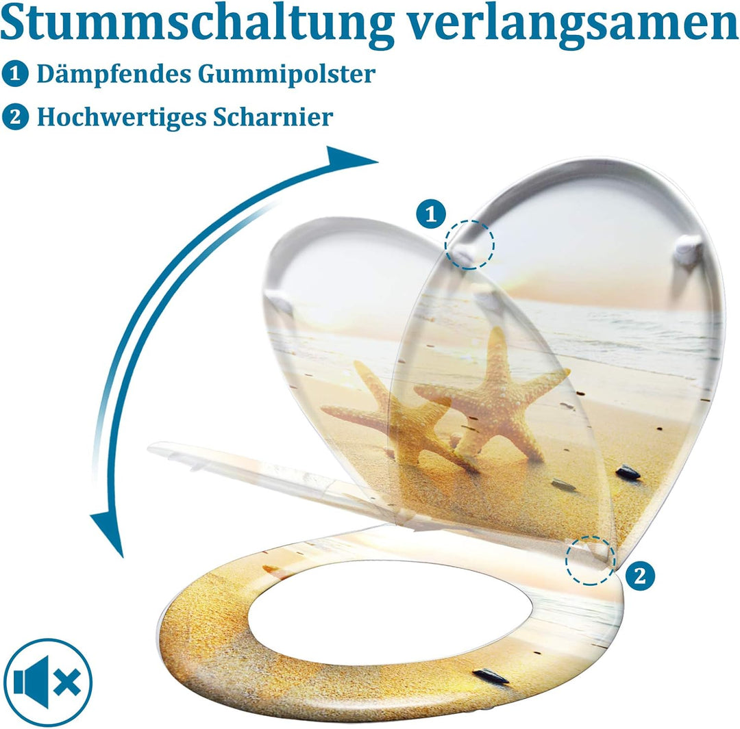 WC-Sitz Toilettendeckel mit Soft-Close, Duroplast &amp; Edelstahl, Antistatisch &amp; Antibakteriell, Abnehm