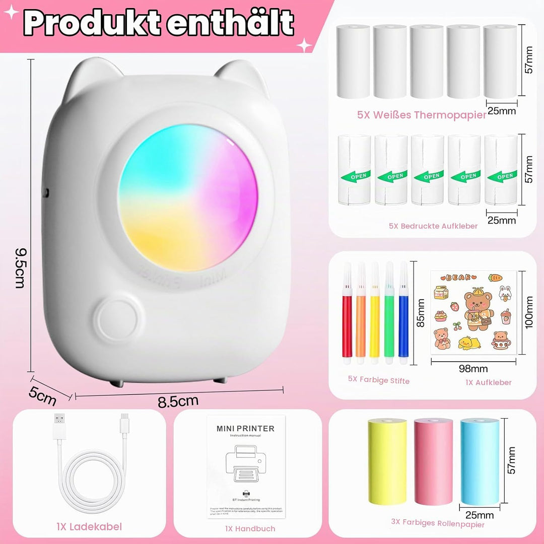 ZZXLOPEZ Mini Drucker, Tragbarer Mini Fotodrucker Thermodrucker Smartphone Taschendrucker, Wireless