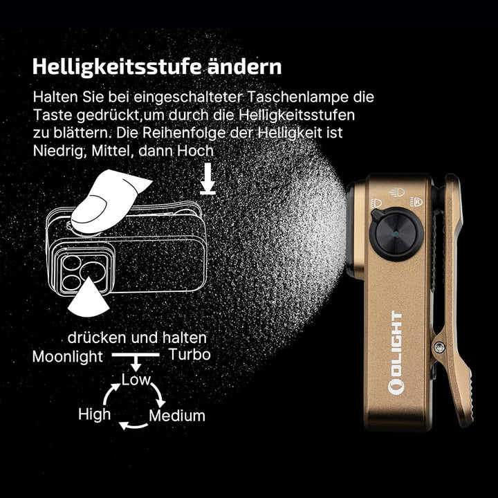 OLIGHT Oclip Pro Mini LED Taschenlampe mit Flutlicht, fokussiertes Licht und Rotlicht,500 LM helle U