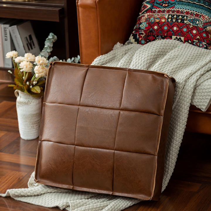 Eckiger Pouf Hocker – Ungefüllter PU Kunstleder Sitzpouf, 45x45x15 cm, DIY Füllung mit Alten Materia