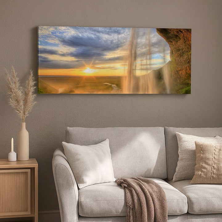 Wandbilder Dekoration Wohnzimmer Wasserfall Natur Park Sonne Panorama Bilder auf Leinwand 120x50cm L