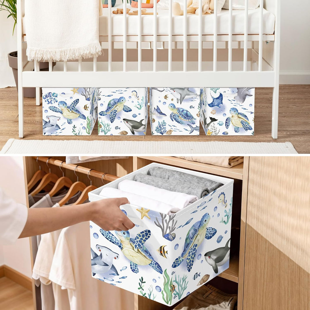 30cm Aufbewahrungsbox 3 Stück Meerestiere Aufbewahrungskorb Kinder Faltbar Ozean Haie Schildkröten A
