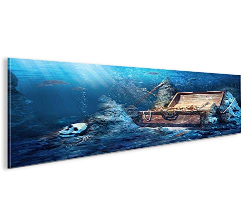 islandburner Bild Bilder auf Leinwand Schatztruhe Tauchen Unterwasser im Meer Panorama XXL Poster Le