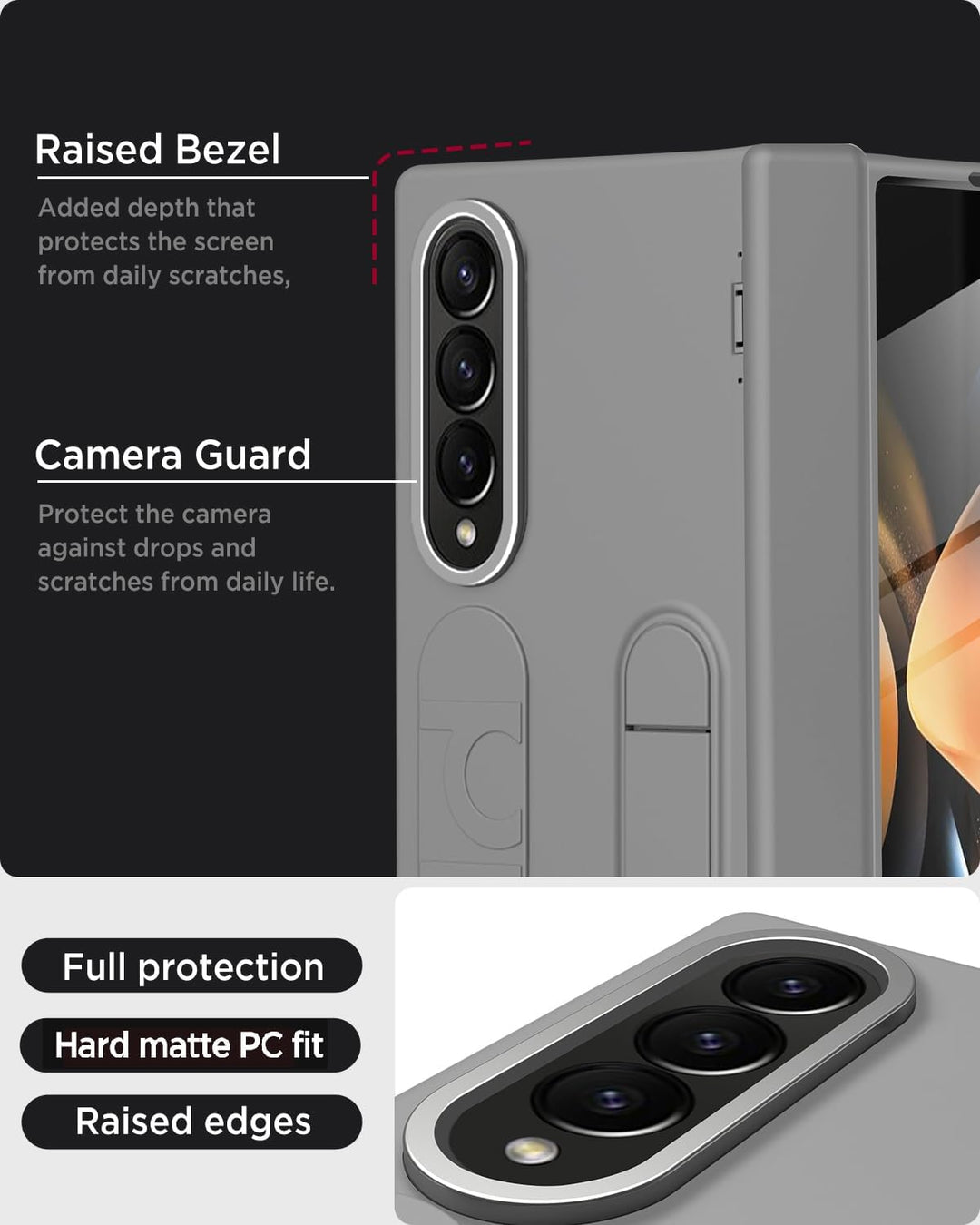 Miimall Kompatibel mit Samsung Galaxy Z Fold 4 Hülle mit Handschlaufe, [Abnehmbare Ständer] [Display