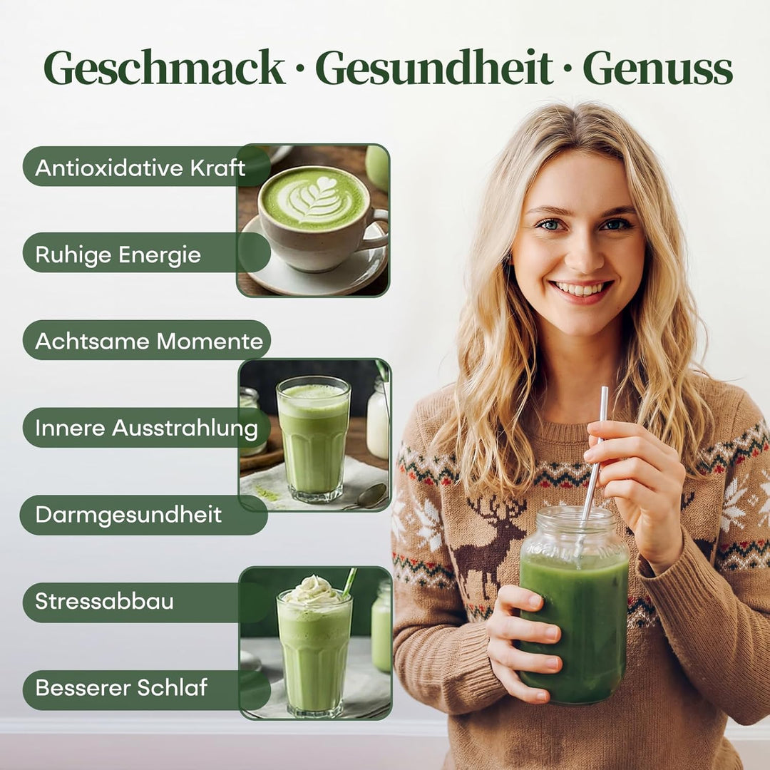 Matcha Set, Japanisches Matcha Set mit Keramikschale und Halter, Bambusbesen und Löffel, Edelstahlsi