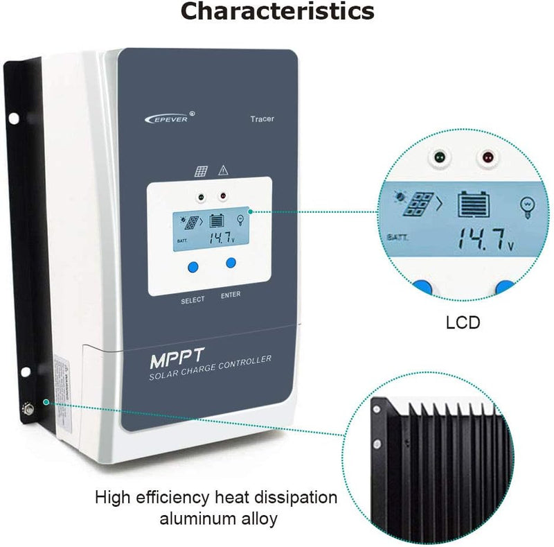 EPEVER 60A MPPT Solarladeregler 12V/24V/36V/48V mit LCD-Display, Leerlaufspannung bis 150V für Seale