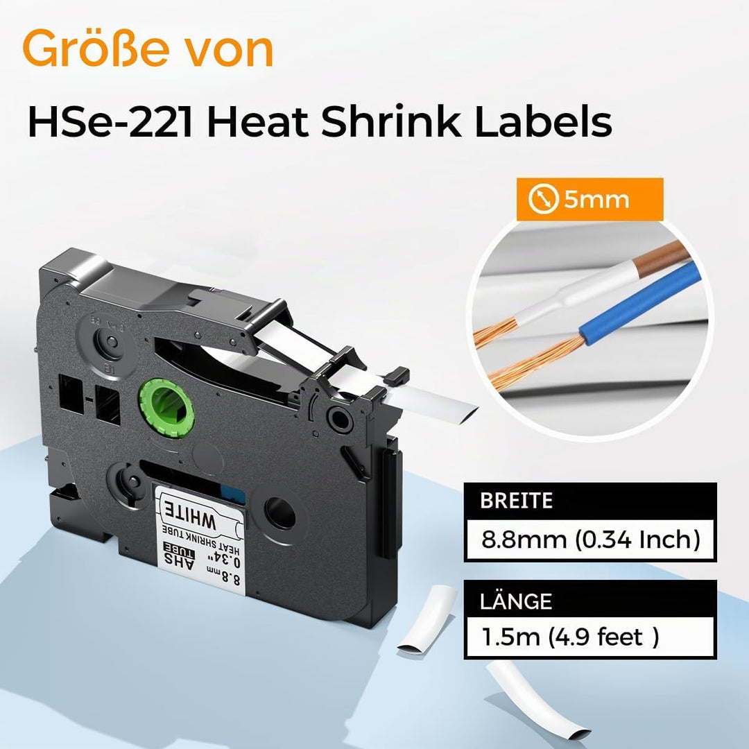 HSE221 Schrumpfschlauch 8.8mm x 1.5m, Kompatibel mit Brother P touch Schrumpfschlauch HSe-221 8.8mm