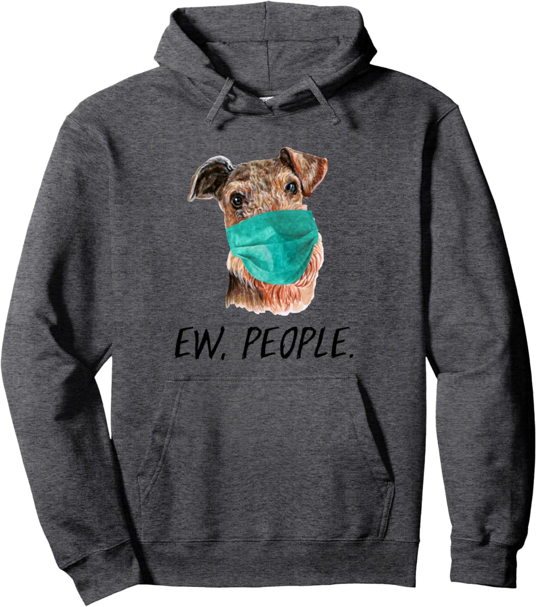 AIREDALE TERRIER mit Gesichtsmaske Mundschutz Hund EW PEOPLE Pullover Hoodie