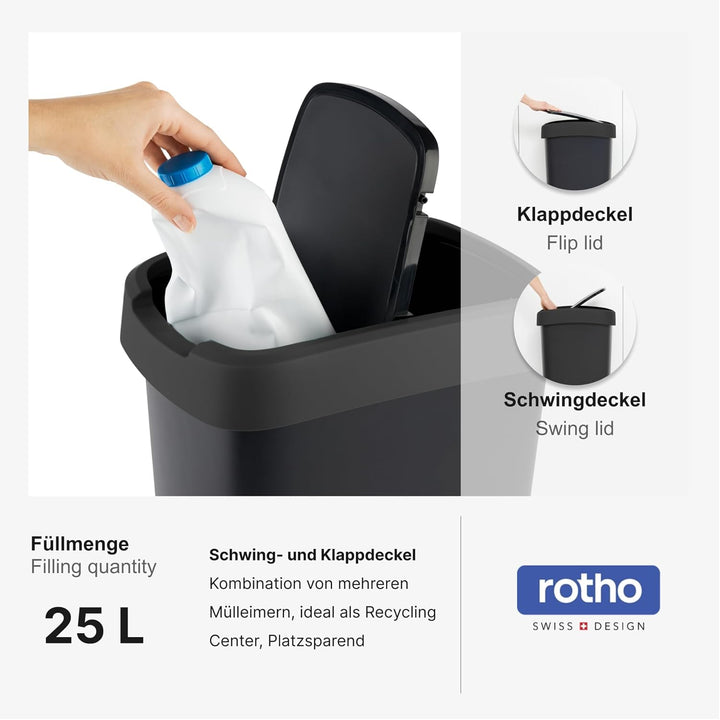 Rotho Twist Mülleimer 25l mit Deckel, Kunststoff (PP) BPA-frei, grün, 25l (33.3 x 25.2 x 47.6 cm) Gr