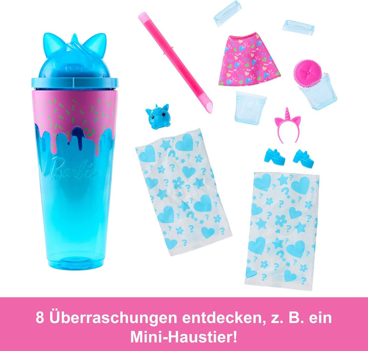 Barbie Pop Reveal Set aus Puppe und Accessoires, Shakes-Serie, duftende Einhorn-Modepuppe & Haustier