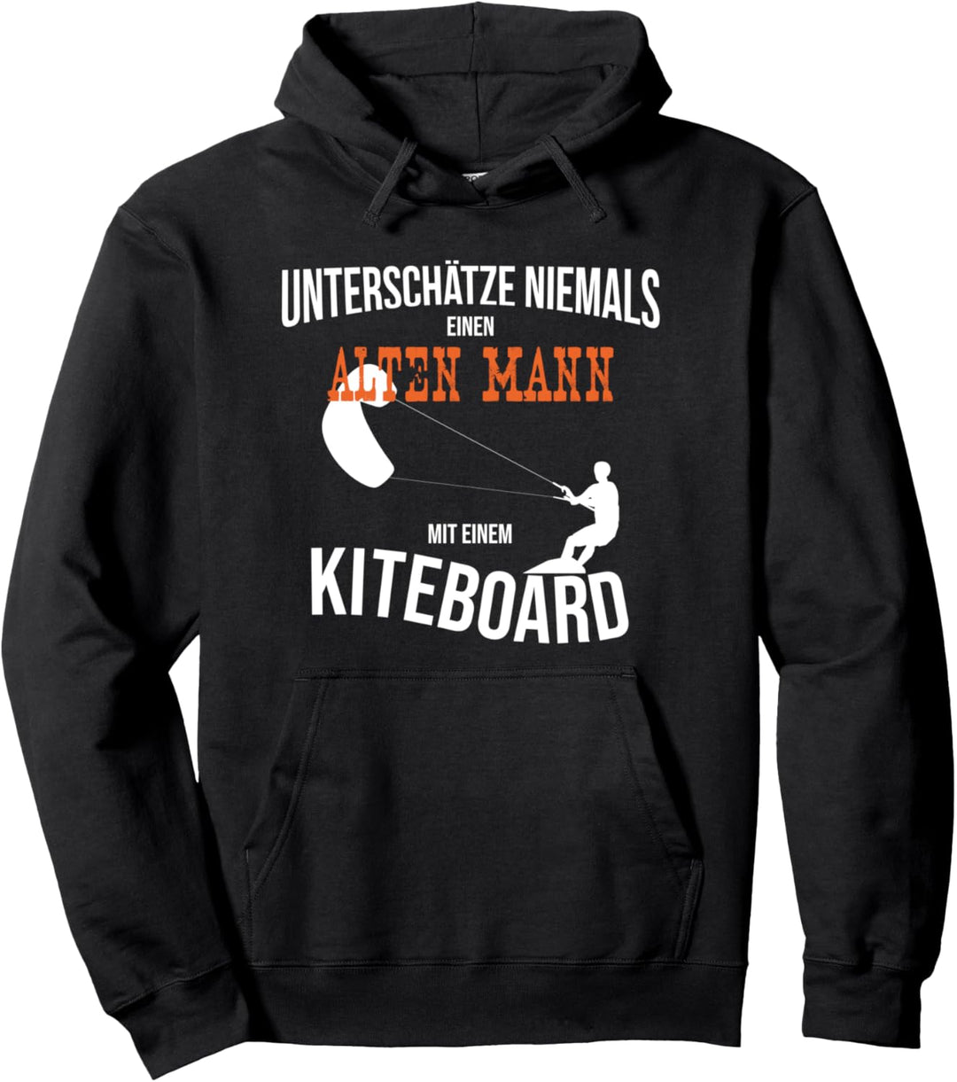 Alter Mann mit Kiteboard - Kitesurfen Pullover Hoodie