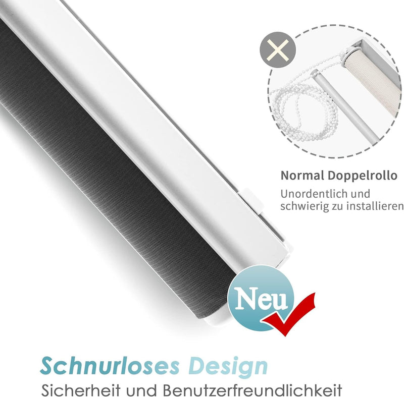 Allesin Doppelrollo schnurlos Klemmfix ohne Bohren Duo Rollos für Fenster & Tür, 80x120cm (BxH) Anth