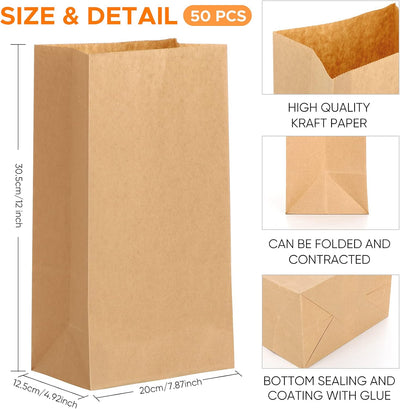 Papiertüten Gross,Papiertüten Braun (50 Stück,30,5 × 20 × 12,5 cm) Geschenktüten kraftpapier Tüten f