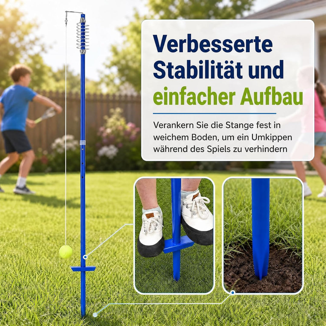 GYMAX Tetherball Set, 3-stufig höhenverstellbares Twistball Set, inkl. 1 Tennisball &amp; 2 Schlägern &amp;