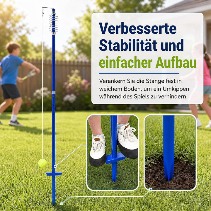 GYMAX Tetherball Set, 3-stufig höhenverstellbares Twistball Set, inkl. 1 Tennisball &amp; 2 Schlägern &amp;