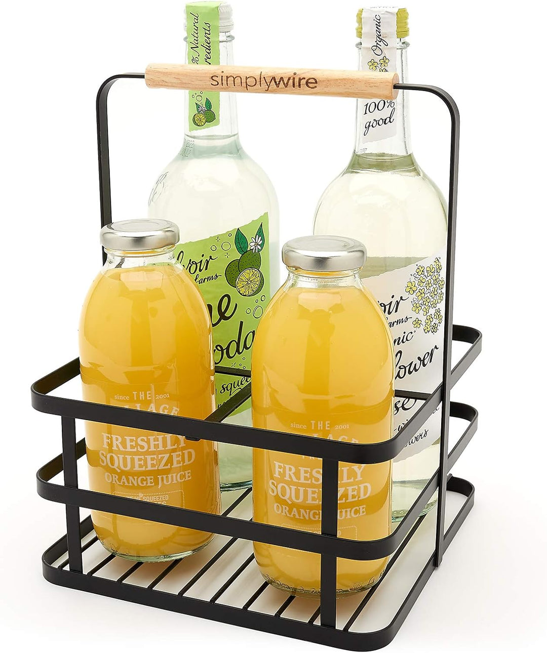 simplywire – Milchflaschenhalter im Retro-Look, 4 Stück – Weinflaschenträger – Schwarzer Flachdraht